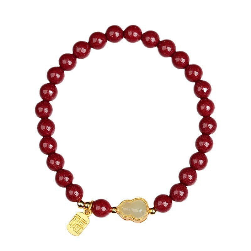 Natural Purple Gold Sand Gourd Bracelet with Zodiac Charm - Retro Chinese Style Cinnabar Amulet