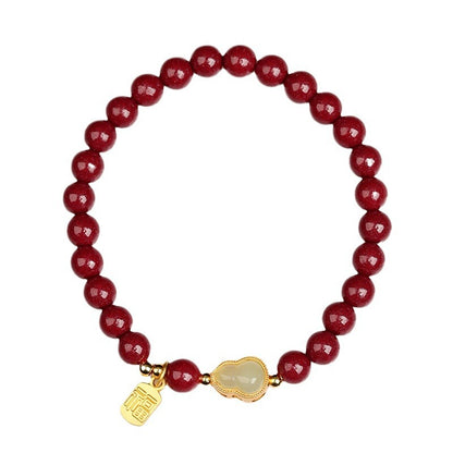 Natural Purple Gold Sand Gourd Bracelet with Zodiac Charm - Retro Chinese Style Cinnabar Amulet