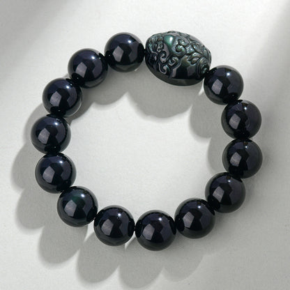 Natural Rainbow Eye Obsidian Pixiu Bracelet - Wealth and Protection Talisman for Couples