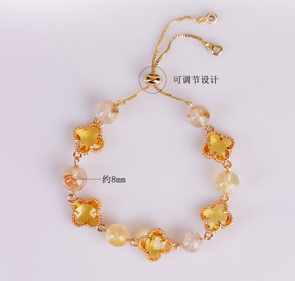 Yellow Tower Crystal Four-Leaf Clover Original Bracelet | Lucky Charm for Women's Fortune & Protection
