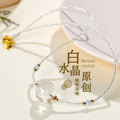 Natural White Crystal Adjustable Collarbone Necklace | Spiritual Protection & Elegant Fashion