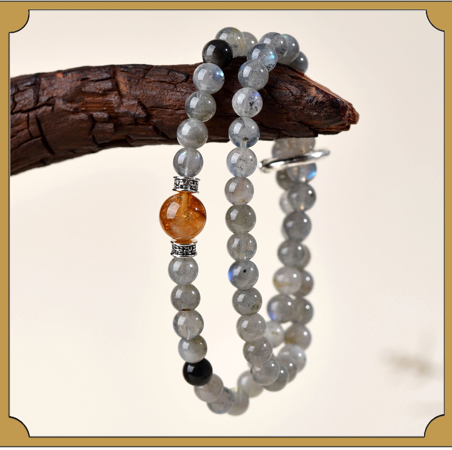 Natural Silver Obsidian Gray Moonlight Double Circle Bracelet - Spiritual Protection & Energy Balance