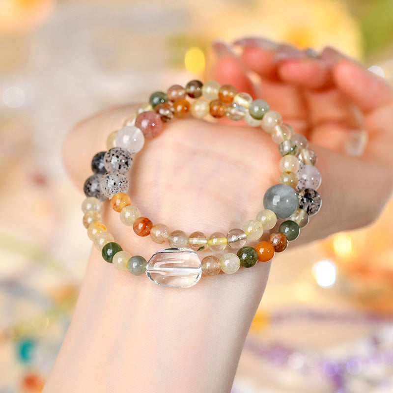 Natural Crystal Zodiac Double Circle Bracelet | Wealth Protection & Spiritual Energy Talisman