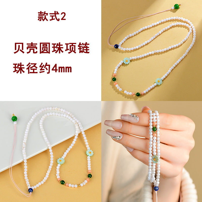 Macaron Candy Color Shell Bead Necklace | Sweet Round and Rice Beads Collarbone Chain