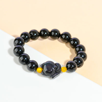 Mystical Double Eye Obsidian Fox Bracelet - Natural Crystal Protection Charm for Couples