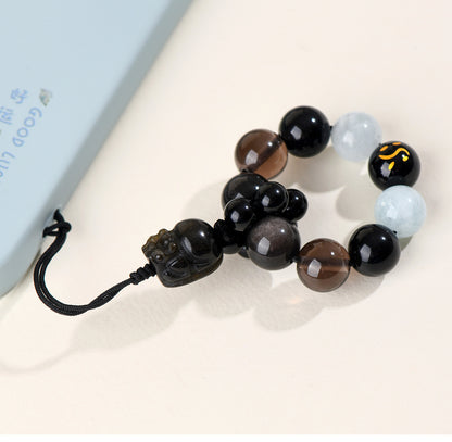 Natural Obsidian Five Elements Hydration Keychain - Balance Energy & Prosperity Pendant