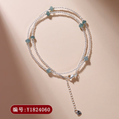 Natural White Crystal & Blue Water Jade Collarbone Necklace | Elegant Extension Chain for Women