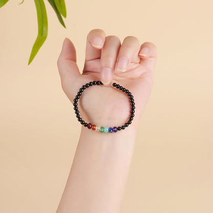 Natural Crystal Black Tourmaline Rainbow Bracelet | Colorful Life Stone Women's Spiritual Jewelry