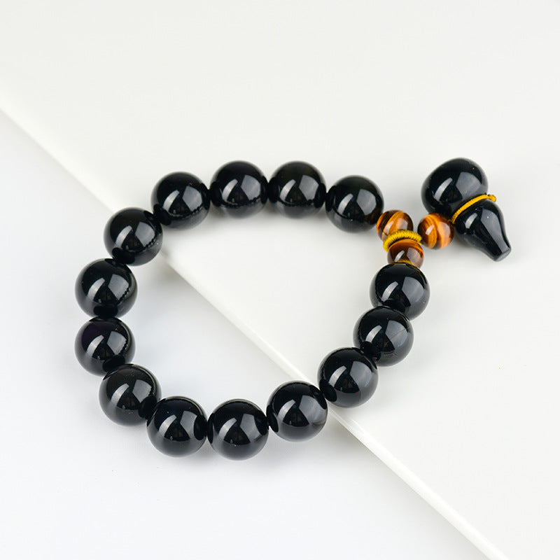 Natural Double Color Eye Obsidian Gourd Bracelet - Buddha Beads for Spiritual Protection & Fortune