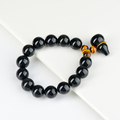 Natural Double Color Eye Obsidian Gourd Bracelet - Buddha Beads for Spiritual Protection & Fortune