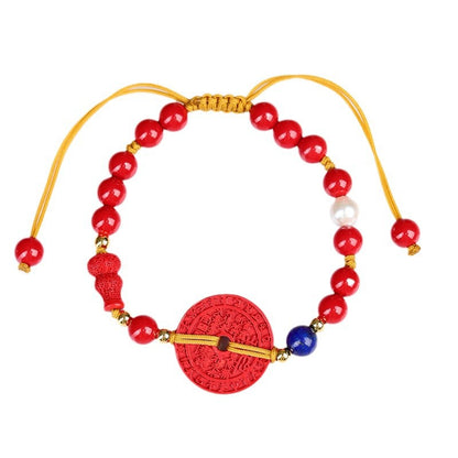 Imperial Red Cinnabar Mountain Ghost Flower Money Hand-Woven Bracelet - Chinese Style Women's Jewelry