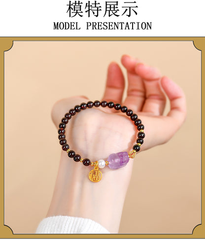 Natural Garnet Strawberry Crystal Pixiu Bracelet - Lucky Charm for Wealth and Protection
