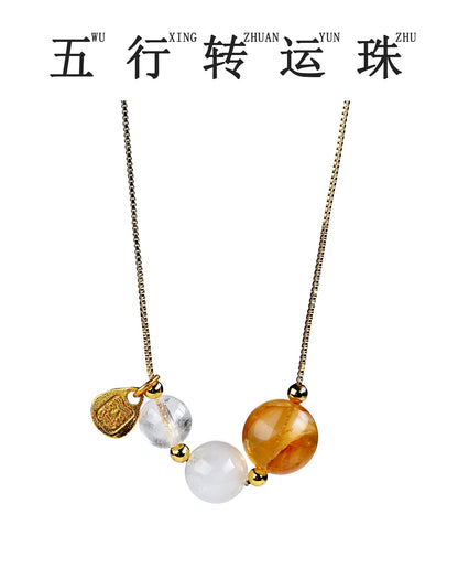 Natural Crystal Five Elements Collarbone Necklace | Balance Harmony & Wealth for Women