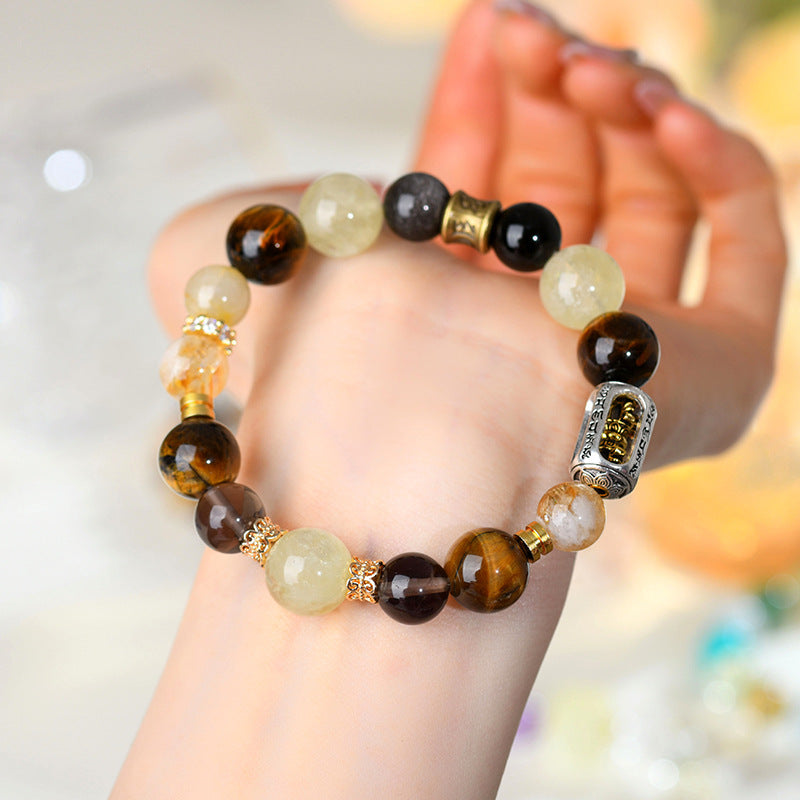 Natural Tiger Eye Gold Crystal Bracelet with Yellow Tower Beads - Protection & Wealth Talisman