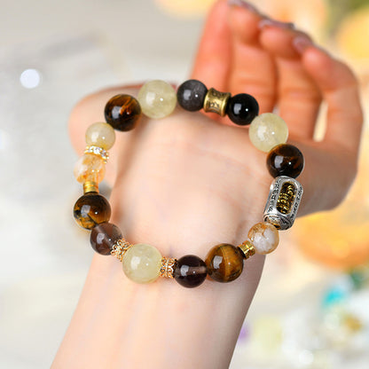 Natural Tiger Eye Gold Crystal Bracelet with Yellow Tower Beads - Protection & Wealth Talisman