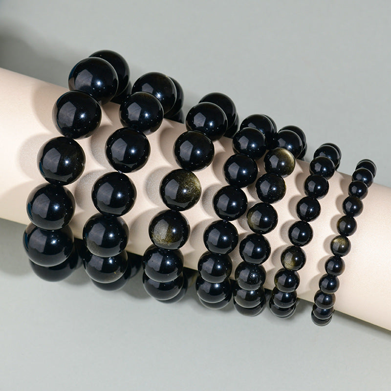 Natural Mexican Obsidian Round Bead Bracelet｜Spiritual Protection & Prosperity Unisex Jewelry