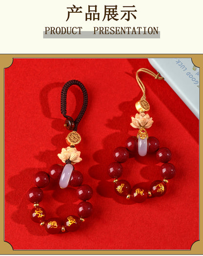 Natural Purple Gold Cinnabar Zodiac Three-in-One Keychain Pendant for Luck and Protection