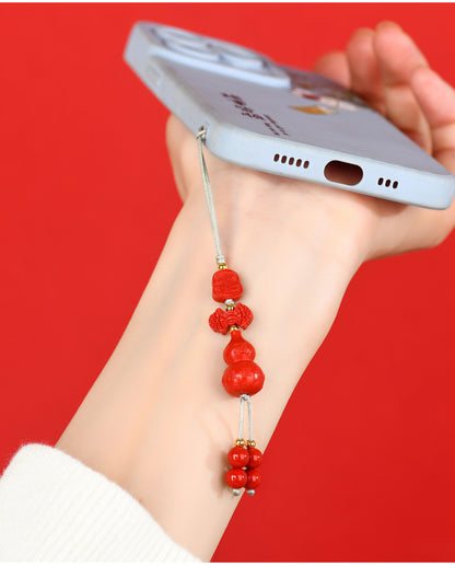 Imperial Red Cinnabar Gourd Charm | Phone Chain Pendant for Wealth & Protection