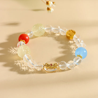 Five-Way God of Wealth Golden Crystal Bracelet | Four Directions Gather Gold Natural White Crystal Unisex Couple Amulet