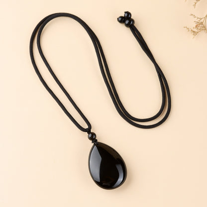 Natural Rainbow Eye Black Gold Obsidian Water Drop Pendant - Spiritual Couple Necklace for Harmony & Protection