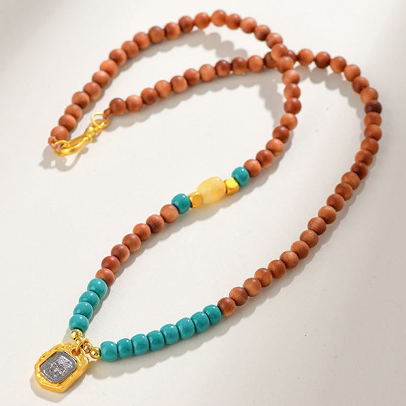 Antique Buddhist Prayer Beads Necklace with Agarwood and Red Sandalwood - Spiritual Meditation Accessory