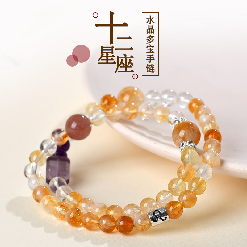 Natural Crystal Zodiac Bracelet | Multi-Gemstone Protection & Luck Charm for Women