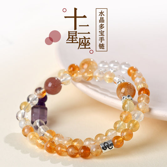 Natural Crystal Zodiac Bracelet | Multi-Gemstone Protection & Luck Charm for Women