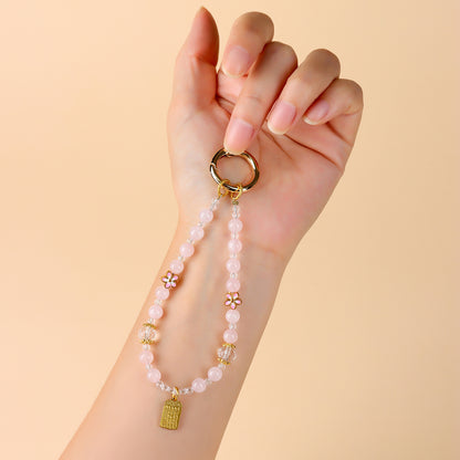 Natural Pink Quartz Peach Blossom Keychain - Love Charm & Fortune Pendant