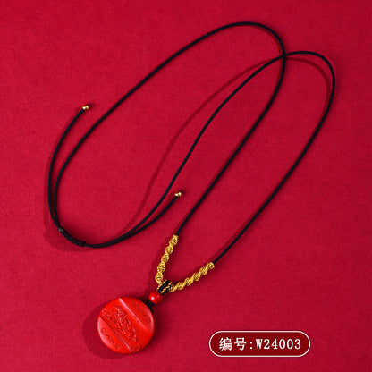 Natural Imperial Red Cinnabar Success Pendant - Unisex Mystical Necklace for Prosperity