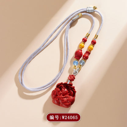 Imperial Red Cinnabar Nine-Tailed Fox Pendant Necklace - Chinese Mystique Women's Spiritual Accessory