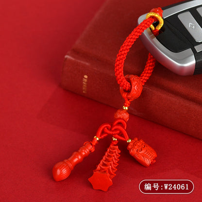 Natural Imperial Red Cinnabar Wenchang Tower Pen Keychain | Academic Success & Career Luck Talisman
