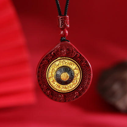 Natural Cinnabar Nine Palaces Eight Diagrams Rotatable Pendant - Tibetan Spiritual Amulet for Protection