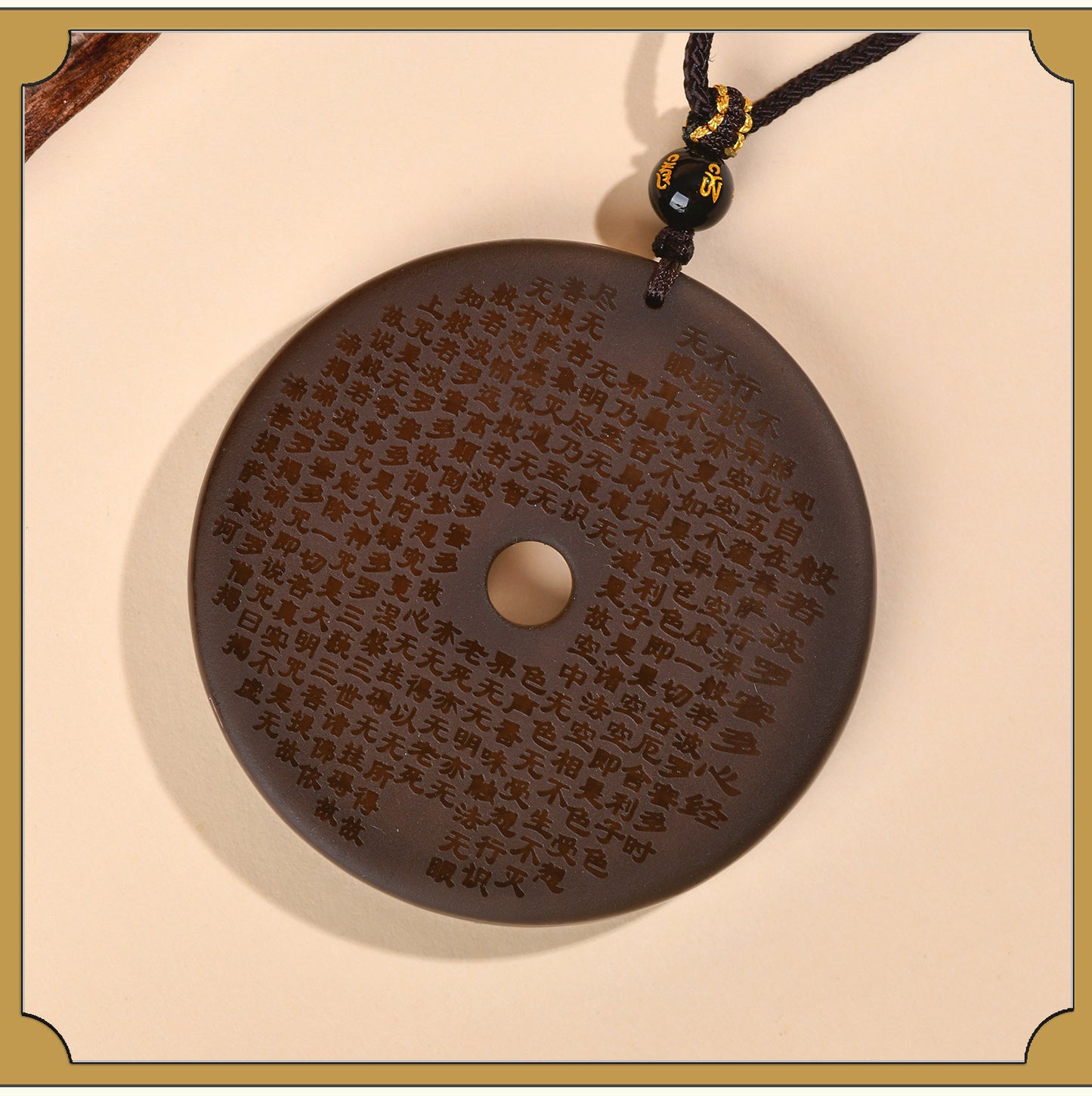 Natural Ice Obsidian Prajna Heart Sutra Peace Pendant Necklace – Spiritual Harmony & Protection