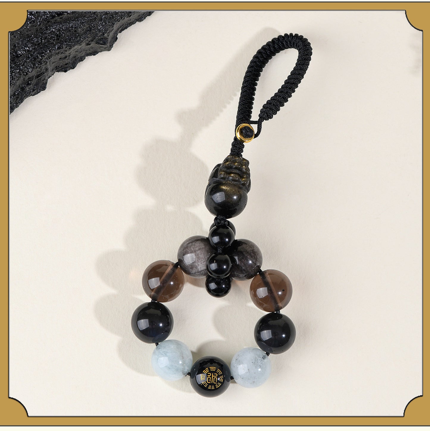 Natural Obsidian Five Elements Hydration Keychain - Balance Energy & Prosperity Pendant