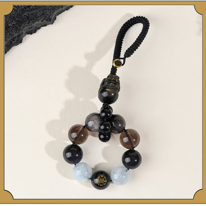 Natural Obsidian Five Elements Hydration Keychain - Balance Energy & Prosperity Pendant