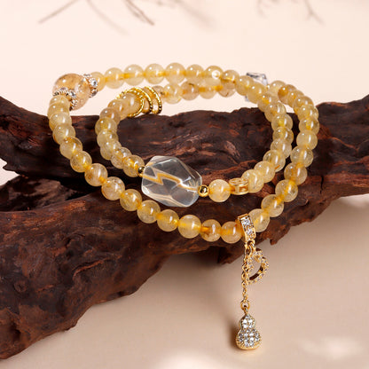 Golden Rutilated Quartz Double Circle Bracelet | Spiritual Women's Buddhist Bead for Wealth and Harmony