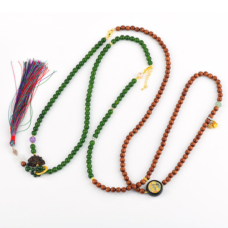 Rosewood Jade Zen Tassel Multi-Circle Bracelet Necklace | Spiritual Harmony and Protection