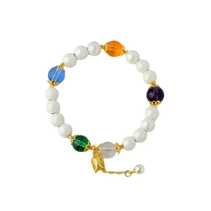 Five Elements Crystal Bracelet with White Porcelain Beads - Wealth, Wisdom & Healing Energy