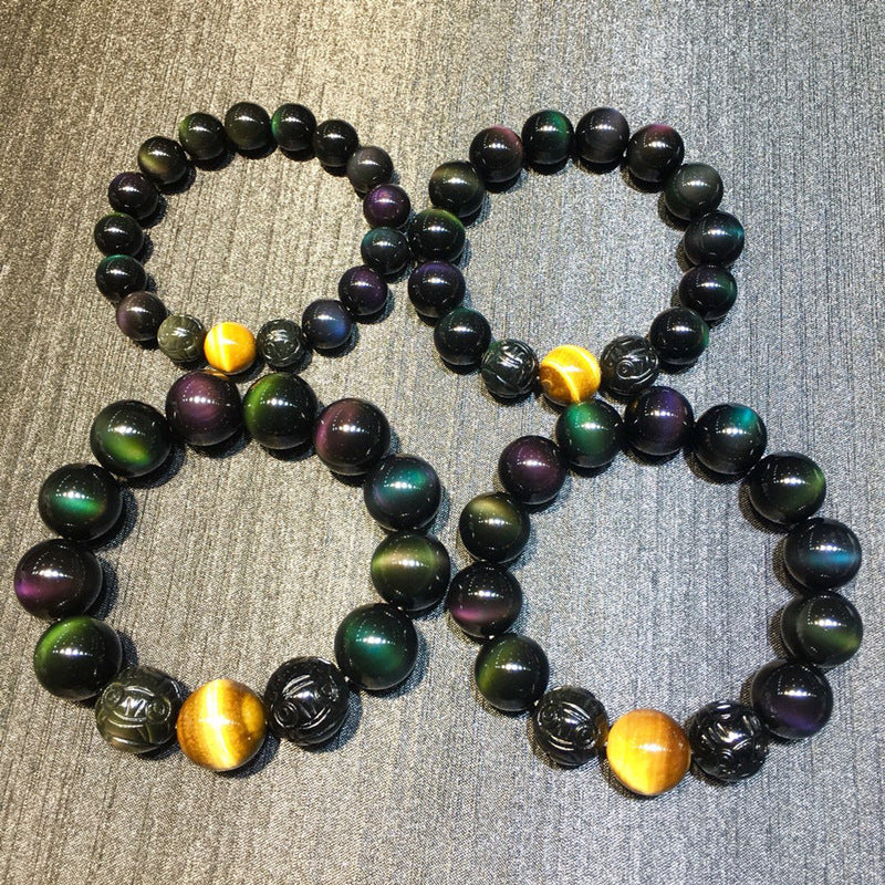 Natural Double Color Eye Obsidian Pixiu Bracelet - Spiritual Protection & Wealth Attraction