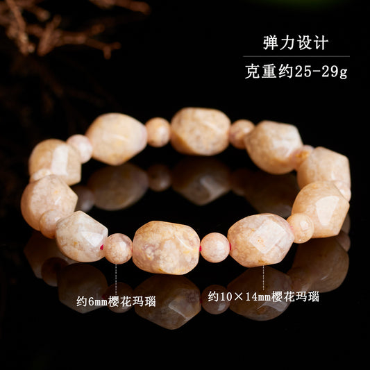 Natural Cherry Blossom Agate Knot Bead Bracelet - Elegant Spiritual Jewelry for Women
