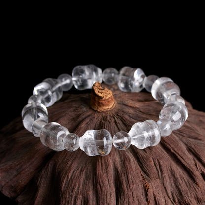 Natural White Crystal Gourd Bracelet | Fulu Blessing Ice Transparent Spiritual Jewelry