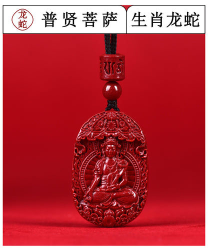 Natural Purple Gold Cinnabar Zodiac Buddha Guardian Deities Necklace Pendant | Spiritual Protection & Fortune