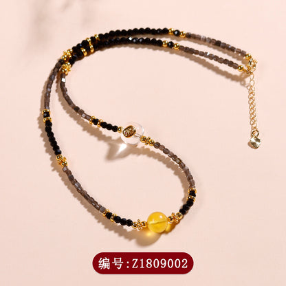 Natural Silver Obsidian Black Spinel Adjustable Collarbone Necklace - Mystical Protection for Women