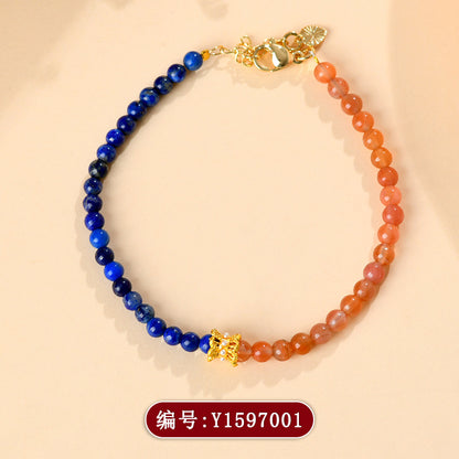 Southern Red Agate Lapis Lazuli Bracelet - Exquisite Petite Women's Spiritual Jewelry for Protection and Wisdom