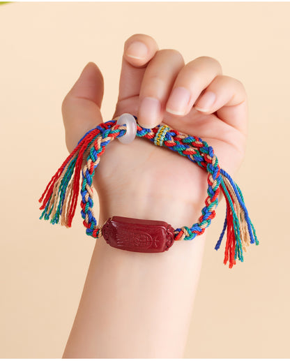 Natural Purple Gold Cinnabar Tibetan Handmade Braided Bracelet - Tai Sui Protection & Wealth Attraction