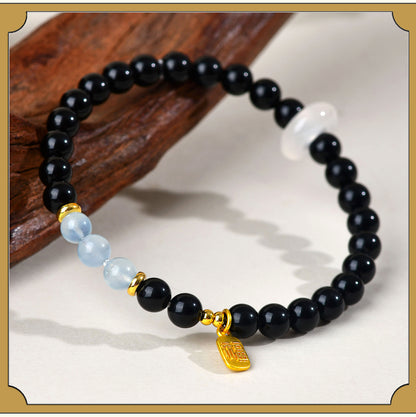 Natural Crystal Obsidian Multi-Gem Bracelet | Chinese Style Buddhist Bead for Women