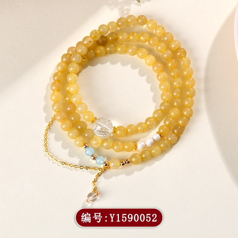 Natural Yellow Rutilated Quartz Three-Circle Bracelet | Wealth & Protection Crystal Amulet