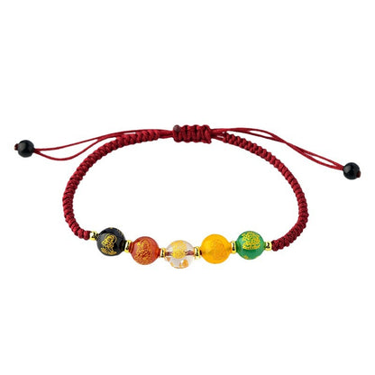 Five-Way God of Wealth Bracelet: Dragon Year Red Rope with Natural Agate for Wealth & Protection