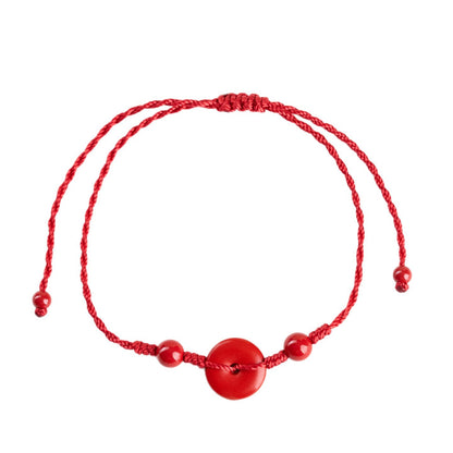 Imperial Red Sand Peace Buckle Bracelet - Natural Mineral Chinese Zodiac Red Rope for Protection & Luck