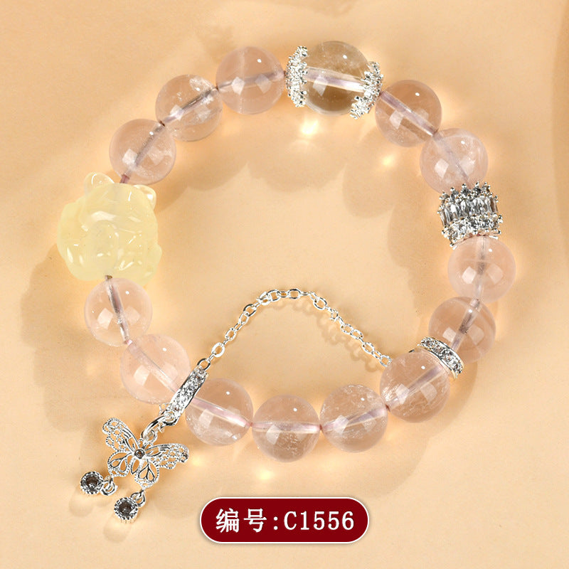 Starlight Pink Crystal Nine-Tailed Fox Butterfly Love Bracelet for Women